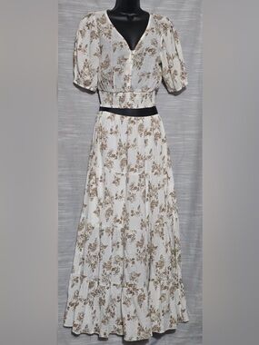 Floral Tiered 2-piece Maxi Skirt and top in Cream and Brown